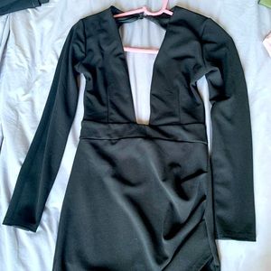 Black deep V neck dress